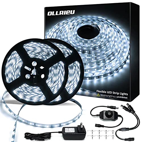 Image of LED Strip Lights White 65.6ft Dimmable 6000K Bright White Strip Lighting, 12V 20M 1200 LEDs 2835 Flexible led Light for Kitchen, Under Cabinet, Bedroom, Wardrobe.