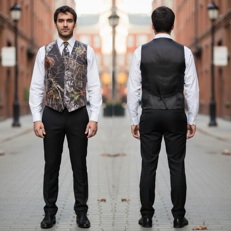 HBDesign Mens 2 Piece 4 Button Vests Outerwear Camouflage Color (Vest+Tie) - Image 2