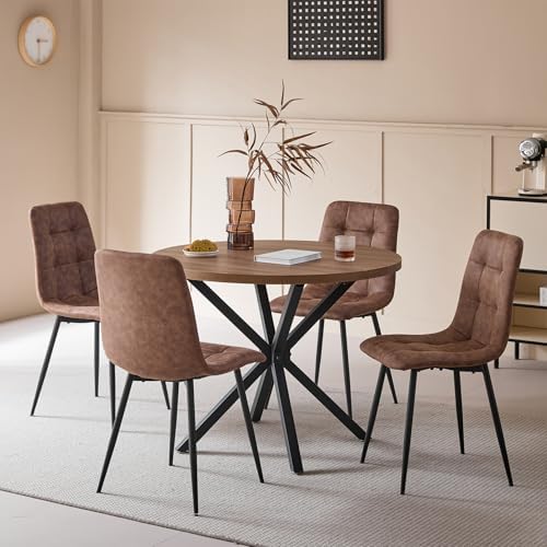 Juego de Comedor Mesa Redonda 100cm y 4 Sillas de Comedor Tapizad...