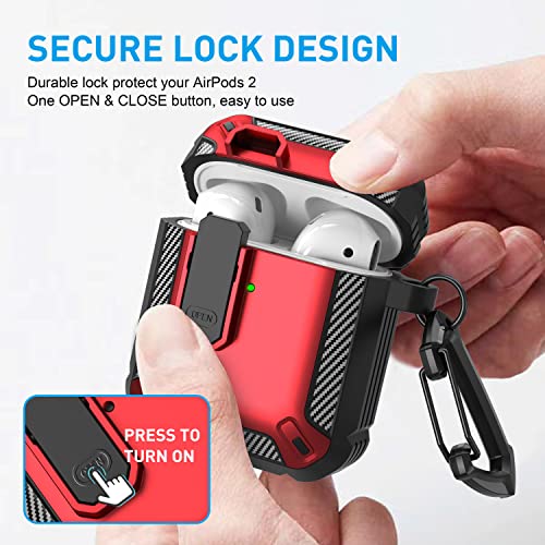 Maxjoy For Airpods Case Cover, Airpods 2 Protective Case With Lock Gen 2 Military Hard Shell Rugged Shockproof Cover With Keychain Compatible With Apple Airpods 2Nd Airpods 1St Generation, Red #TOP1