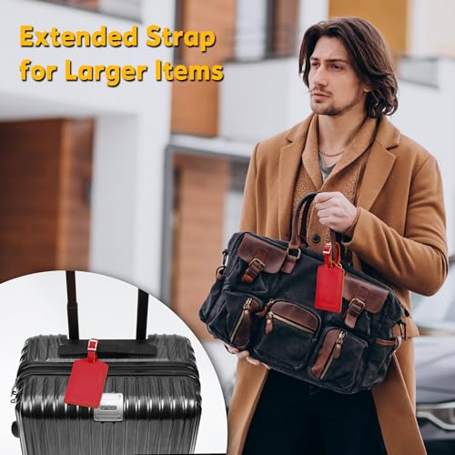 Image of Travelambo 8 Pack Luggage Tags Faux Leather for Suitcases Travel Bag Labels Travel Accessories Essential with Protection Cover ID (Red Deep)
