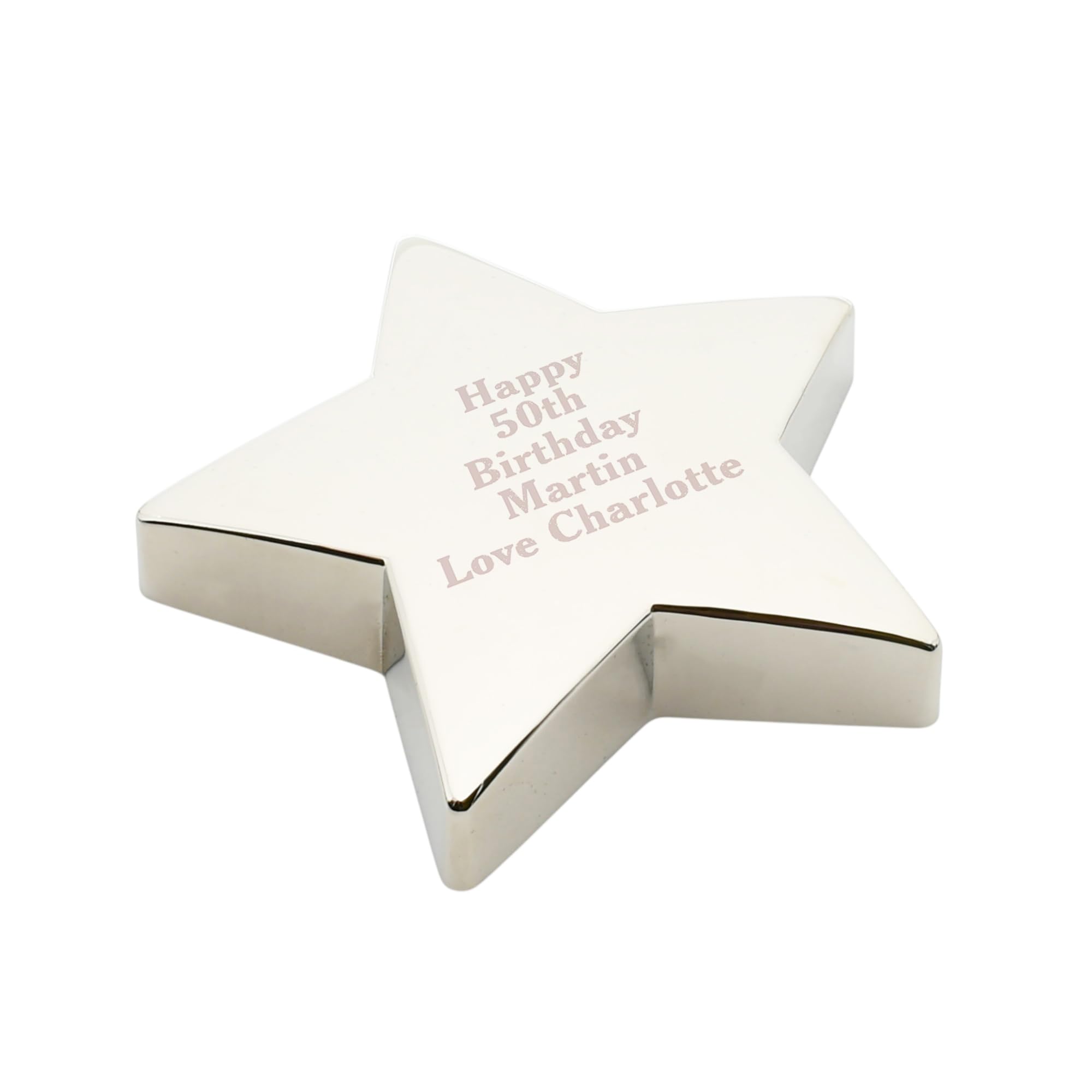 Elegant Star Design Desk Paperweight, Personalised with a Message of Your Choice, Nickel-Plated Zinc Alloy, Silver