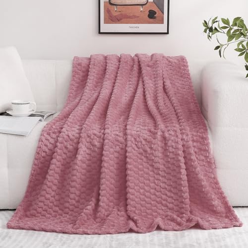 Dusty Pink Throw Blanket 50"×60" inches Gifts for Mom Fuzzy 3D Jacquard Decorative Flannel Fleece Super Soft Plush Cozy Blanket for Couch Sofa Chair Lightweight