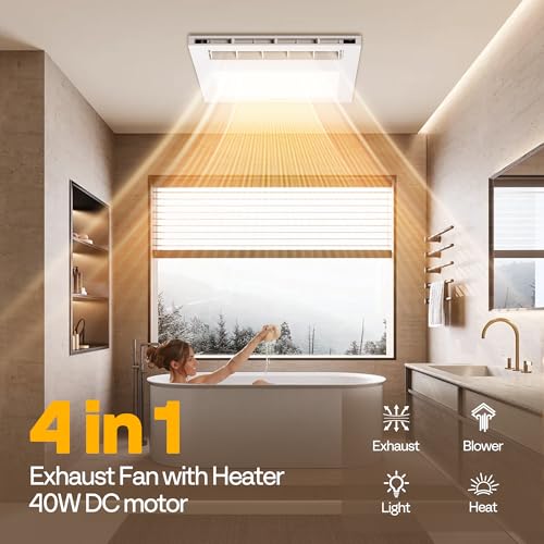 Image of VIVOHOME 4-in-1 Bathroom Exhaust Fan with Light and Heater, 1600W PTC