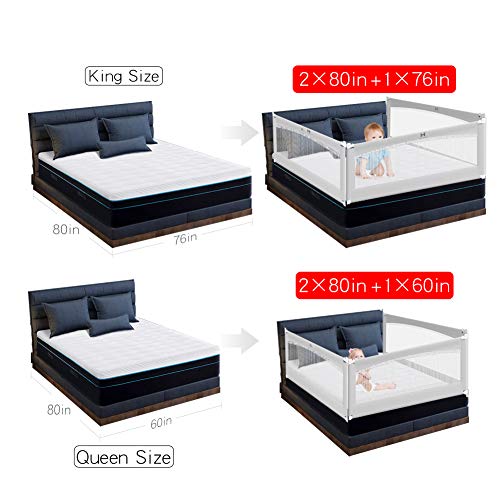 Maybabe Bed Rail. Baby Bed Rail. Extra Long And Tall Kids Bed Rail Guard -Bed Guard Rails For King&Queen 80 Inches Long(Gray-1 Pack) #TOP1