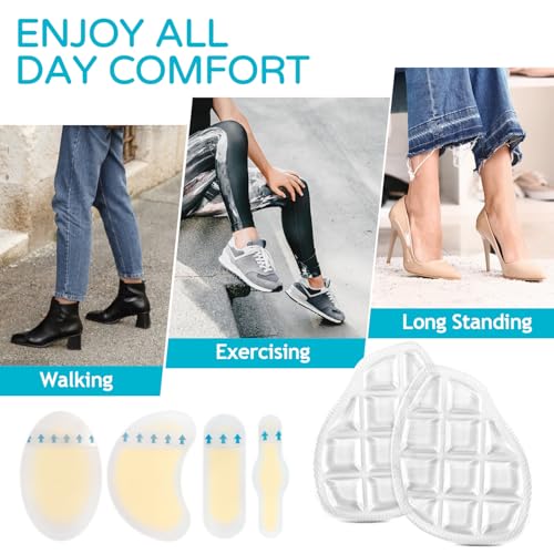 Image of Ball of Foot Cushions for Women 2 Pairs | 4ct Gel Blister Bandages for Feet, Blister Cushion for Heel, Toe, No Slip Metatarsal Pads for Reduce Heel, Toe & Foot Pain, Clear