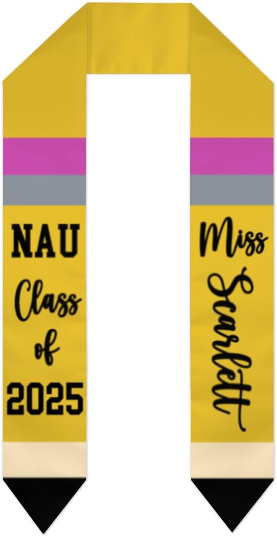 Unisex Custom Teacher Graduation Stole Pencil Shaped Double-Sided Graduation Stole Class of 2026 72" Long College Graduation Sash Gifts for Men Women
