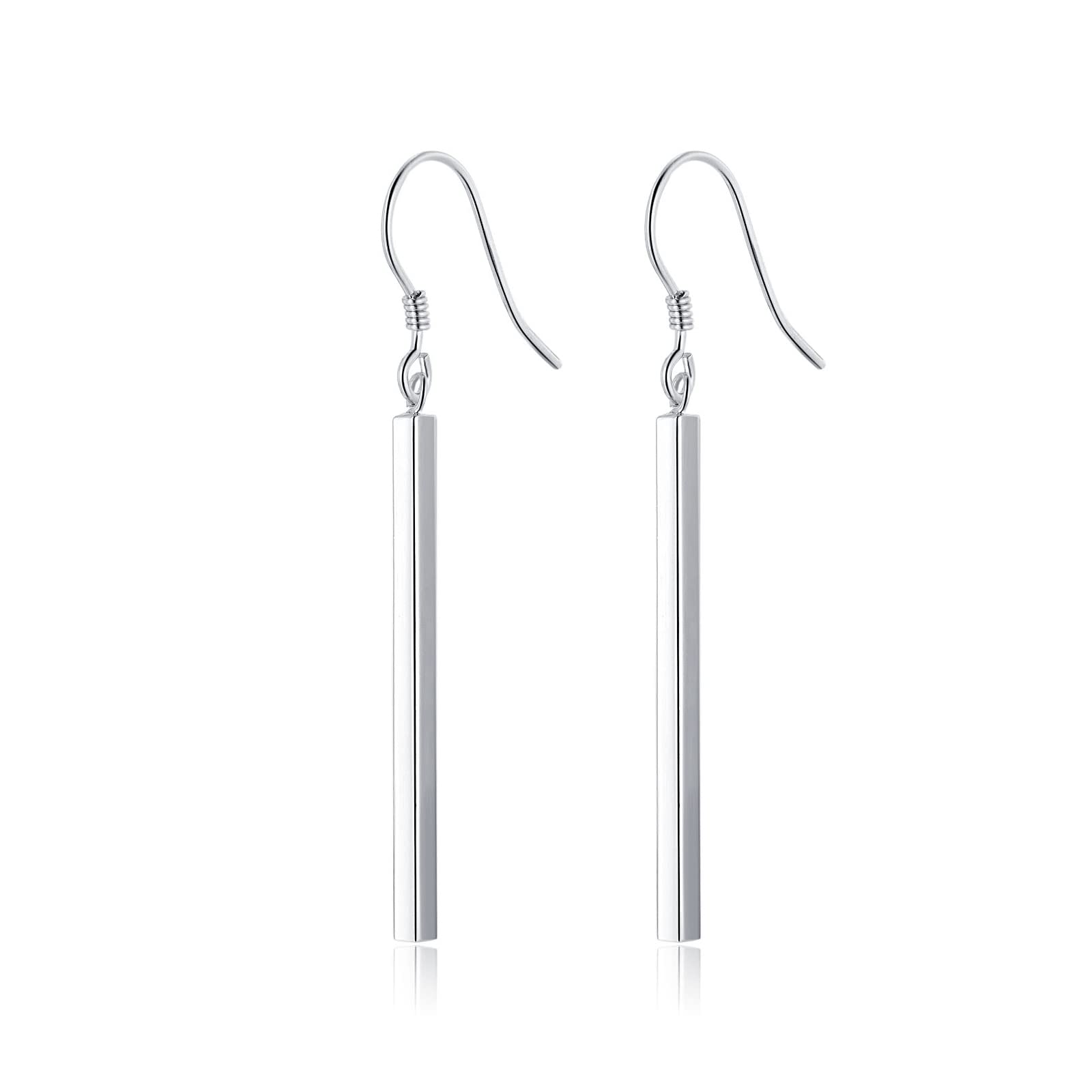 SLUYNZ Solid 925 Sterling Silver Minimalist 2CM/3CM Bar Drop Earrings for Women Teens Vertical Bar Dangle Earrings