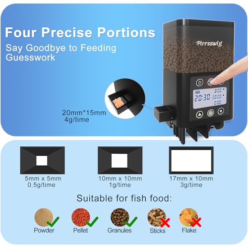 Image of Automatic Fish Feeder for Aquarium - 320ml Timer, Moisture-Proof, LCD Display | Precision Auto Feeder for Vacation Fish Tanks, Battery Included | Unique Mechanical Design