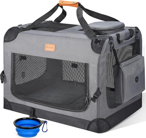 morpilot Transportín Perro Gato, Bolsa Transporte Transpirable para Mascotas, Portador de Viaje con Correa de Hombro Ajustable, Transporte de Gato con Colchón Suave+Tazón (81 * 58 * 58)