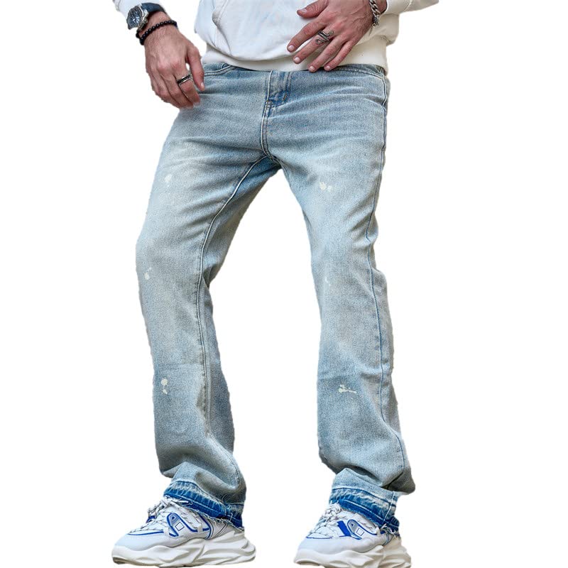 WEIBUMAOYI Pantaloni larghi da uomo Jeans da uomo vestibilità rilassata Jeans da uomo lavati Oversize gamba dritta da carpentiere Jean, Blueplain001, 46
