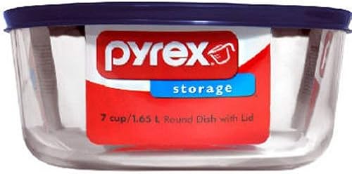 Plato redondo y transparente de almacenamiento Pyrex con cubierta de plástico azul oscuro Fine Transparente