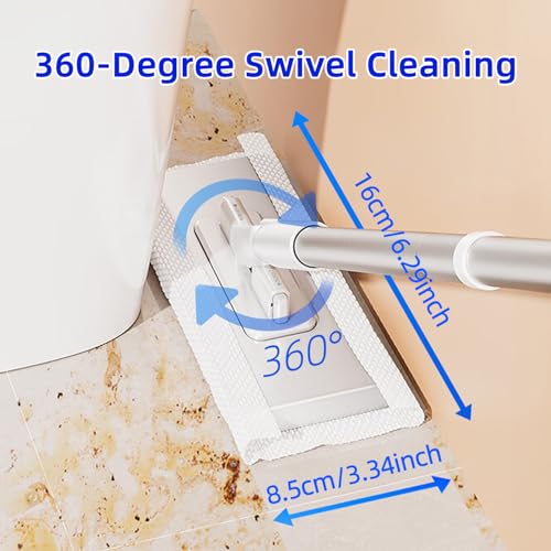 Image of Hands Free Multi Purpose Flat Mop One Click Shark Tooth Grip | Zero-Touch Dirty Cloth Release, 48 inch Long Handle, Mini Mop Head Grip For Any Cloth, No Bending - Quick Hands-Free Cleaning.