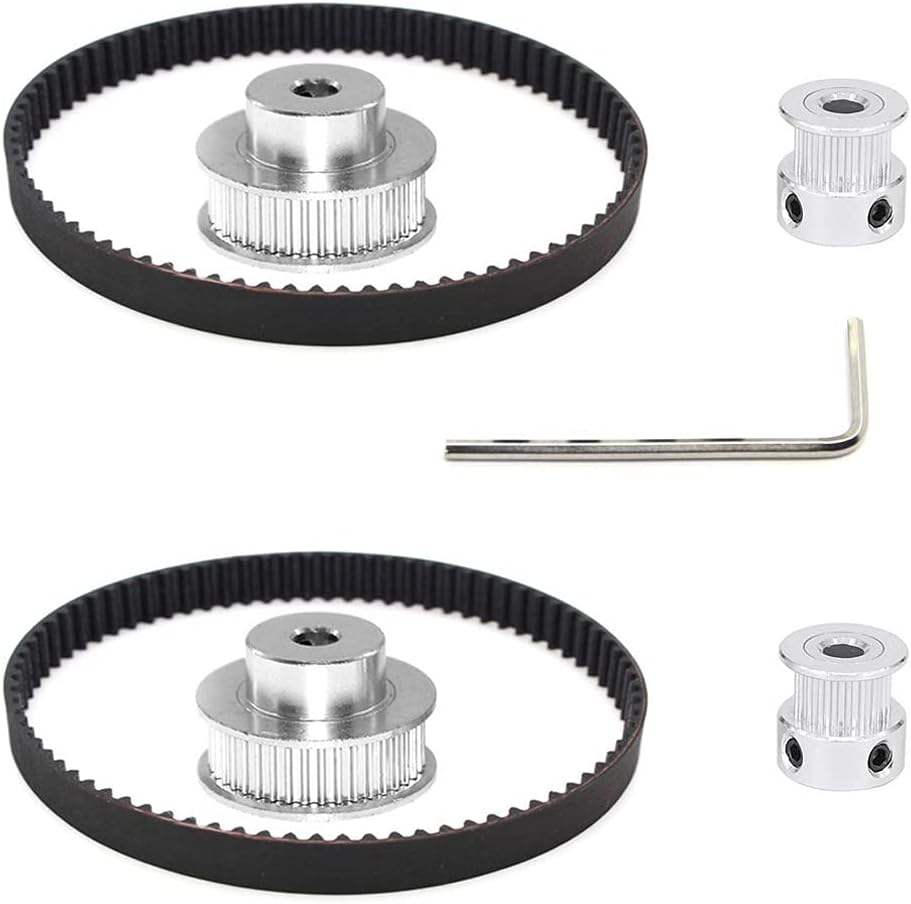 MMOBIEL 2GT Synchronous Timing Belt Set for 3D Printers, Milling Machine, Drilling Machine and more - 2 Pcs - Pully Wheel 20/36 - Belt 200 x 6mm - 5mm Bore Aluminium Timing Pulley Set