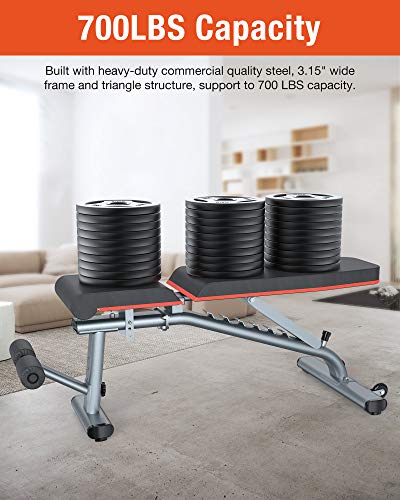 KingStone Weight Bench, Adjustable Weight Bench Strength Training Workout Bench Gray