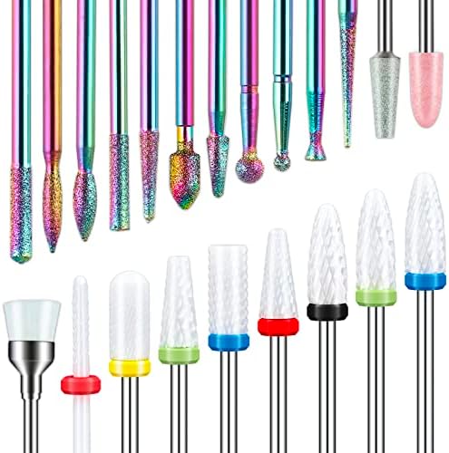 22Pcs Nail Drill Bits-3/32'' Ceramic Drill Bits for Nails, Diamond Nail Bits for Nail Drill, Carbide Nail Bits for Electric Manicure Pedicure Nail File Machine
