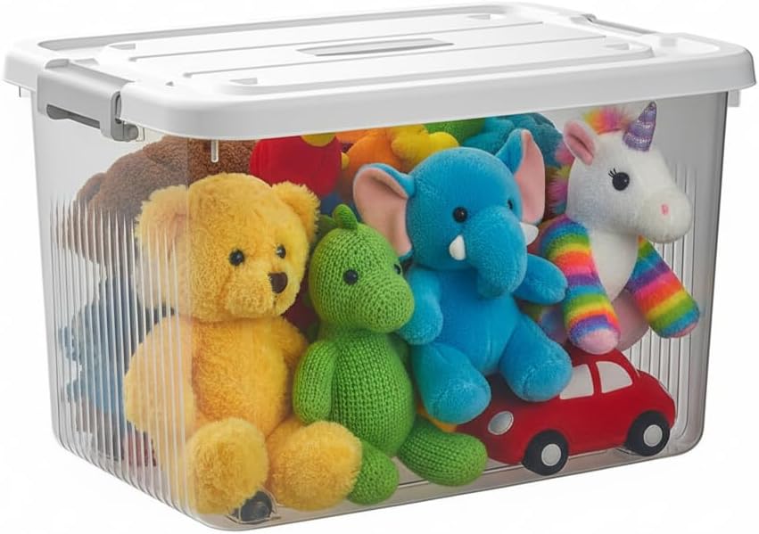 STAR WORK Plastic Storage Bins Containers with Lids,Craft Storage, Organizing Container for Home, Office & Art Supplies (Pack Of 1, TRANSPARENT, X-LARGE - 18 X 12.5 X 9.5 INCH)
