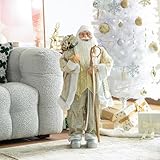 Glitzhome 35" H Oversized Faux Fur Christmas Elegant Santa Figurine Handmade Christmas Holiday Home Decorations and Collectibles