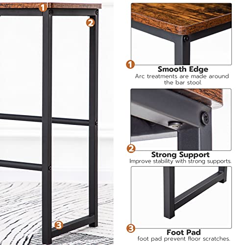 Hoobro Bar Stools, Set Of 2 Bar Chairs With Different Height Pedals, 25.6 Inch Tall, Black Steel Frame, For Living Room, Dining Room, Kitchen, Industrial Design, Rustic Brown Bf34By01G1 #TOP5