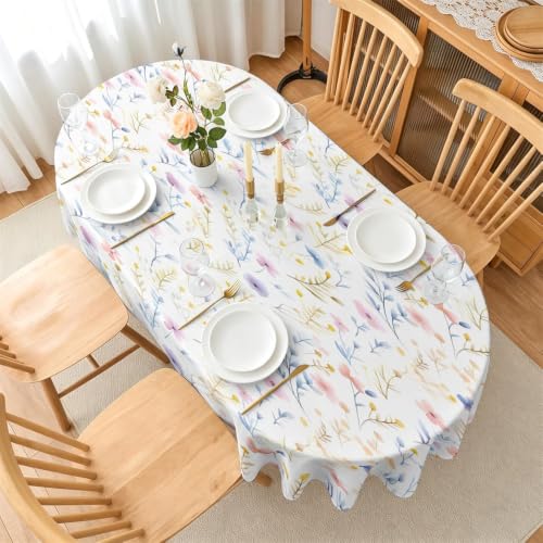 Nappe Ovale Anti-tache pour Table de Cuisine - Solution Lavable et Imperméable Fleurs Sauvages - 4