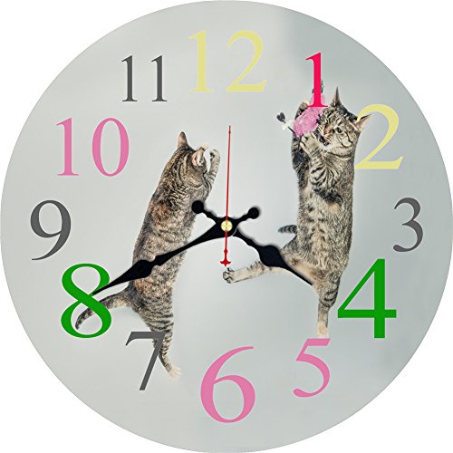 ShuaXin Wood Decorative 12 Inch Cute Cat Wall Clock for Children Bedroom,Kids Room