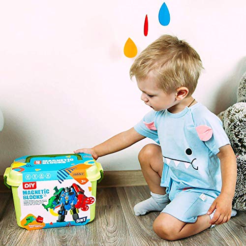 Quercitron 5-In-1 Magnetic Vehicles Playset Toy, Transform Into Robot, Mix And Match Assembling Building Action Figures Kit With Storage Box, Birthday Gift For Kids, Boys And Girls 3 4 5 6 7 Year Old #TOP5