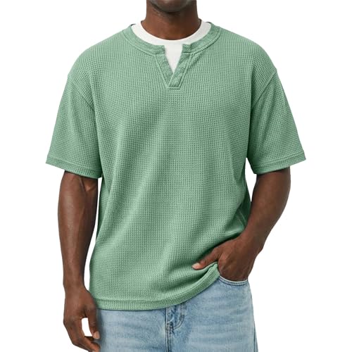 T-shirt gaufré homme col en V en maille premium texturée couleur unie