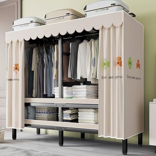 Armarios de tela con estantes de gran capacidad y perchero para ropa 2