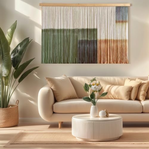 Sdjazl Woven Boho Macrame Wall Hanging Home Decor Tapestry Dip-Dyed Large Modern Fiber Colorful Mountain Landspace For Living room (green1)