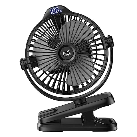 Minthouz Clip on Fan, 8000mAh USB-C Rechargeable Battery Operated Fan, 5 Speeds Portable Small Fan, Low Noise Desk Fan with Clip Ideal for Outdoor Camping/Stroller/Home/Office Cover