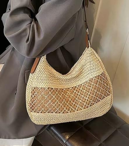 Epsion 2025 Summer Beach Shoulder Tote for Women Chic Woven Straw Handbags Handwoven Crossbody Bag Travel Purses2