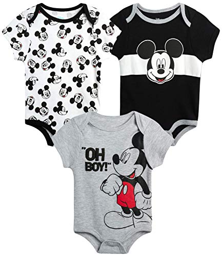 Disney Baby Boys 3 Pack Bodysuits - Mickey Mouse & Friends (Newborn), Size 6-9 Months, Mickey Black/White