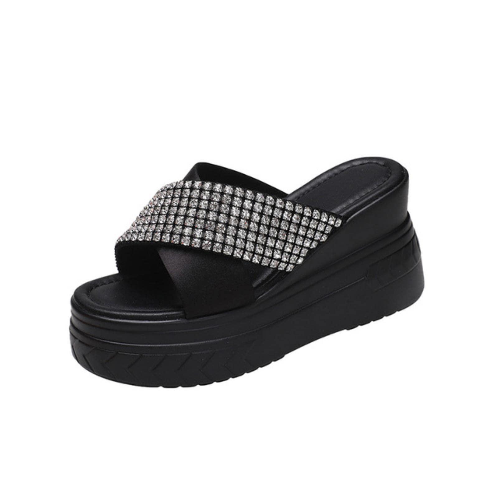Sandalias y sandalias de verano con diamantes de imitación de plataforma blanca para mujer, sandalias de cuña informales, zapatillas de mujer