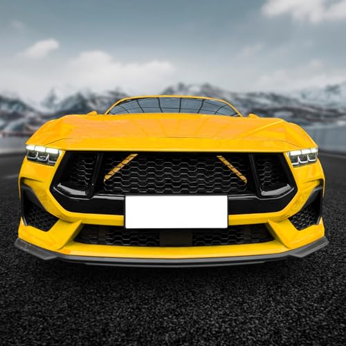 Image of KUNGKIC For 2024 2025 Mustang Grill Inserts Trims ABS V Brace Stripes Wrap Covers Exterior Car Accessories (Yellow)