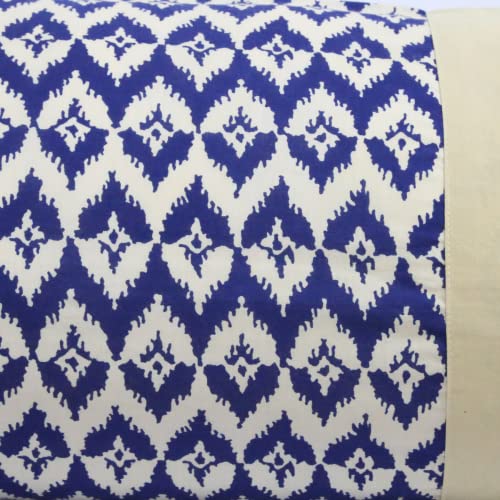 Image of Swayam Set of 2 Cotton Bolster Cover | 30x30 Inch | Soft Breathable Masnad Cover 200TC | Durable & Washable | Ethnic Motif Print Bolster Cover for Diwan, Bed & Sofa - Blue