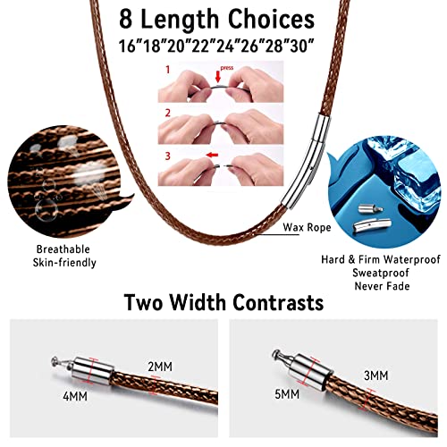 Faithheart 30 Inch Leather Necklace, Mens Comfort-Fit Waterproof Wax String Rope Chains With Solid Stainless Steel Sturdy Clasp #TOP3