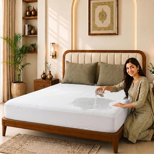 Image of Glassiano Cotton Feel Terry Ultra Soft Waterproof Mattress Protector | Breathable - Hypoallergenic Mattresses Cover with Elastic Strap for Single Bed (84x48 inch|7x4 feet, White - Pack of 1)