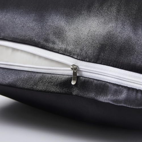Image of 2 Pack Zippered Satin Pillowcaes, Luxury and Silky Soft Travel Zip Pillow Cases (Queen, Black)