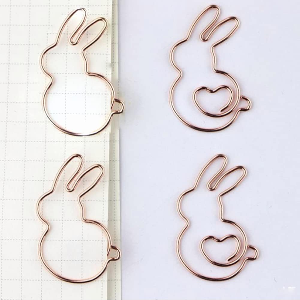20Pcs Paper Clips Rose Gold Rabbit Shape Paper Clips Special‑Shaped Cartoon Paper Clips for Classifying Office Supplies