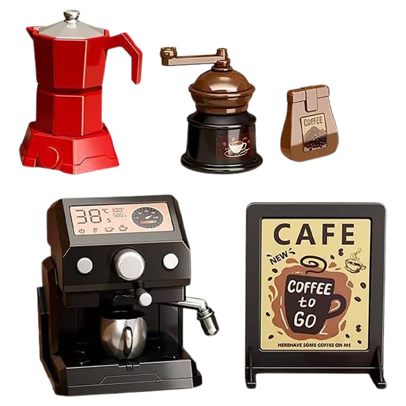 BESPORTBLE 5pcs Miniature Coffee Maker Model Set, Realistic Mini Kitchen Appliance Dollhouse Accessory, Mini Coffee Machine for Dollhouse Decor and Living Room Furniture