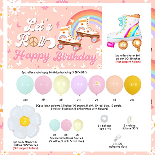 Roller Skating Bday Party Decors For Girl With Roller Skate Happy Bday Backdrop Retro Hippie Theme Party Balloon Garland Kit For Retro 80S 90S Roller Skating Bday Supplies Lets Roll Skate Party Decors #TOP5