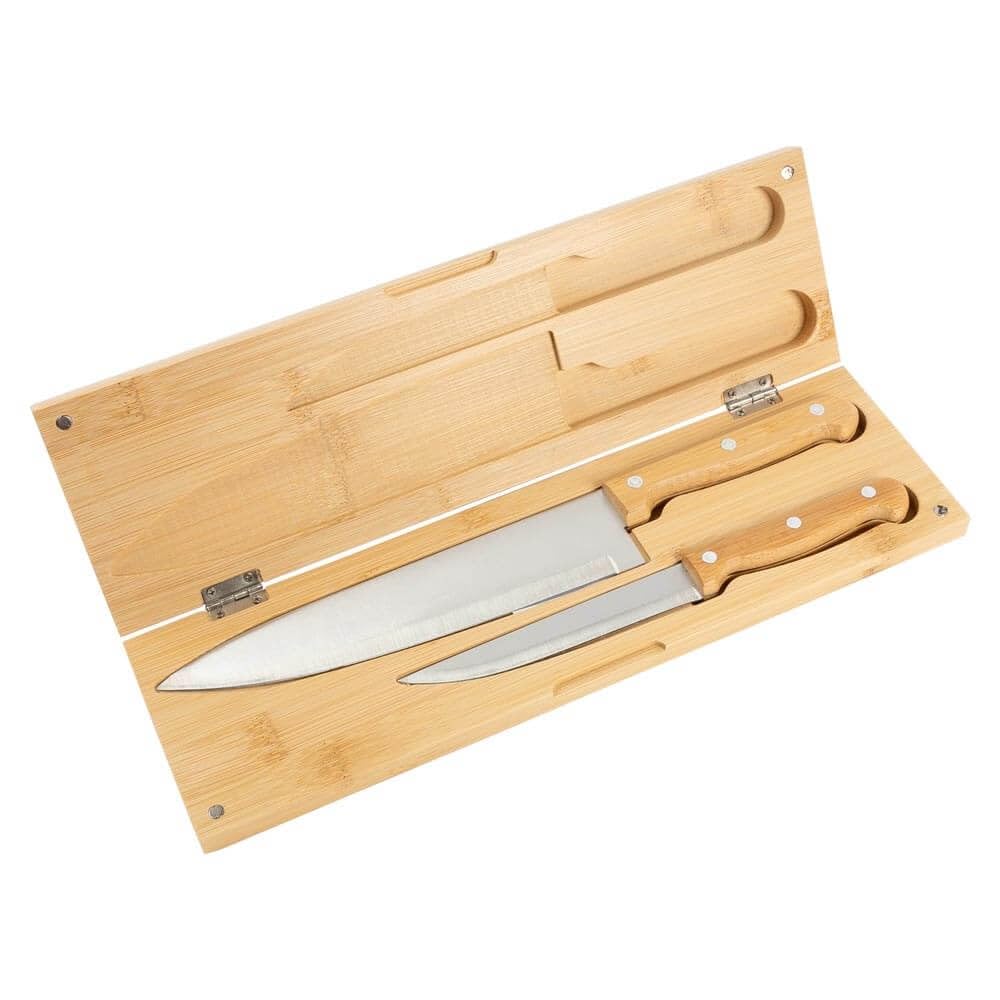 Ocadeau 2 cuchillos de cocinero con caja de madera personalizada - Grabación de texto en caja de cuchillos de cocina - Caja de cuchillos de cocina personalizada