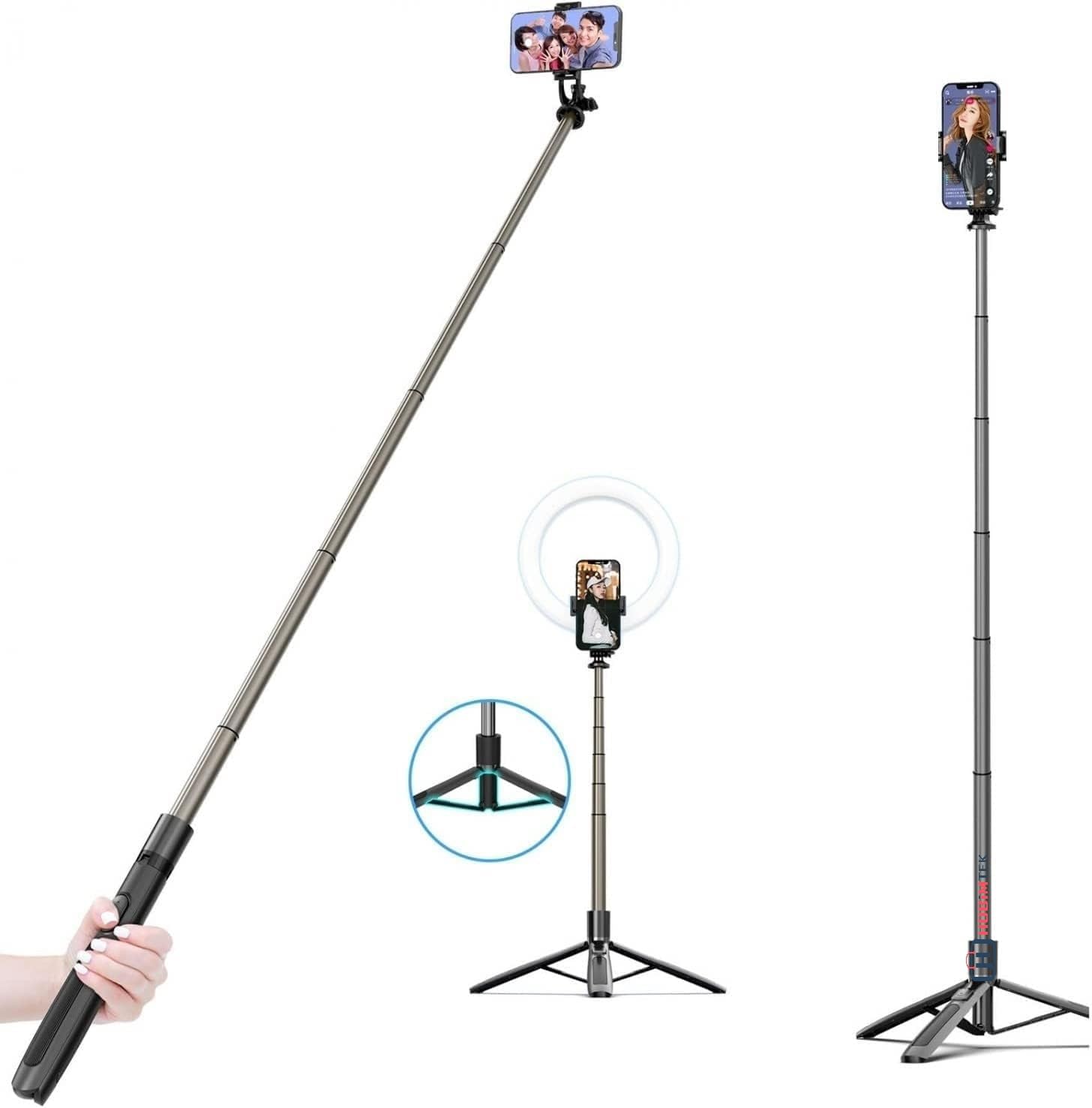 Hobimtek Q6 Katlanabilir Çok Fonksiyonlu Selfie Tripod Vlog Uzaktan Kumandalı 4 in 1 Android Ios