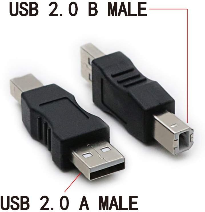 Image of USB 2.0 A-M /B-M Printer Connector ; Type A Male to Type B Male Connector Converter Adapter Coupler (2 Pieces)