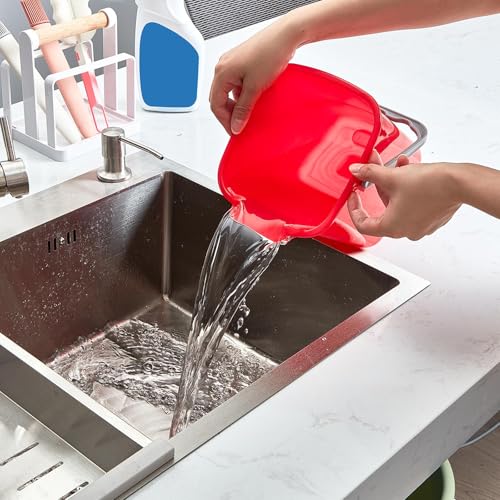Image of Irenare 16 Pcs Sanitizing Bucket 3 Quart Cleaning Pail Small Detergent Square, Spout and Handle Plastic Utility Sanitizer Buckets for Restaurant Kitchen Home Offices (Red)
