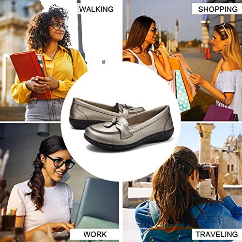Image of Maichal Loafers for Women Slip On Comfort Leather Tassel Dress Shoes