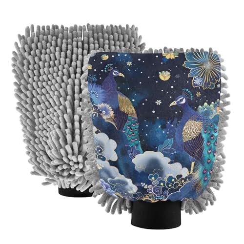 IOACIY Absorbent Microfiber Car Wash Drying Mitts, 2 Pack, Scratch-Free & Lint-Free, Rich Foam, Highly Absorbent, Double Sided, Wash Mitt Perfect for Car Washing, M, Peacock (10)