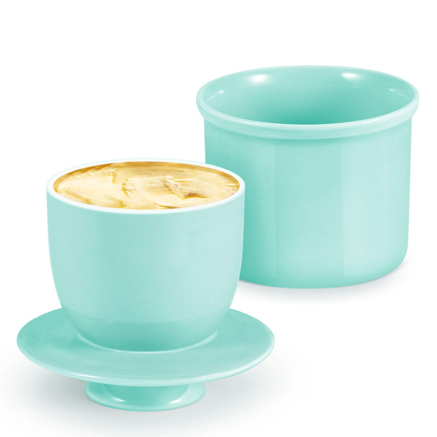 Flexzion Porcelain Butter Crock Keeper - French Dish With Lid, Tabletop Spreadable Soft and Fresh Water Sealed Holder