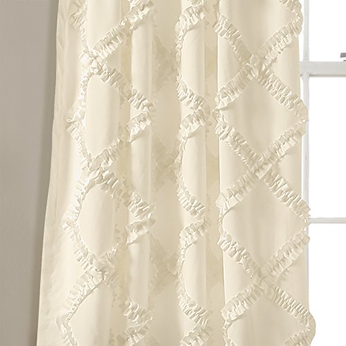 Lush Decor, Ivory Ruffle Diamond Curtains Textured Window Panel Set For Living, Dining Room, Bedroom (Pair), 84” X 54, 2 Count #TOP2