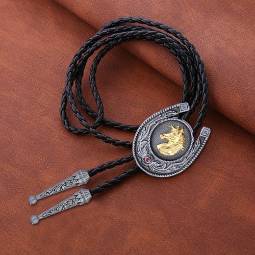 Image of HUABOLA CALYN Bolo Tie for Men- Western Cowboy Native American Golden Horse Bolo Tie